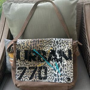 Crazy Lou Paris Graphic Suede Messenger Bag